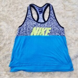 Nike racer back tank top blue black spell out M